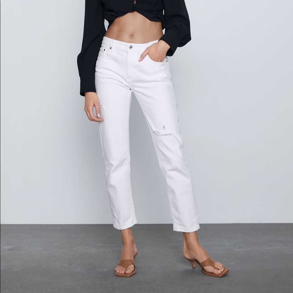 Zara Woman Off White The Slim Boyfriend Straight Leg Jeans Size 4